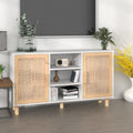 vidaXL Kredens, biały, 105x30x60 cm, lita sosna i naturalny rattan
