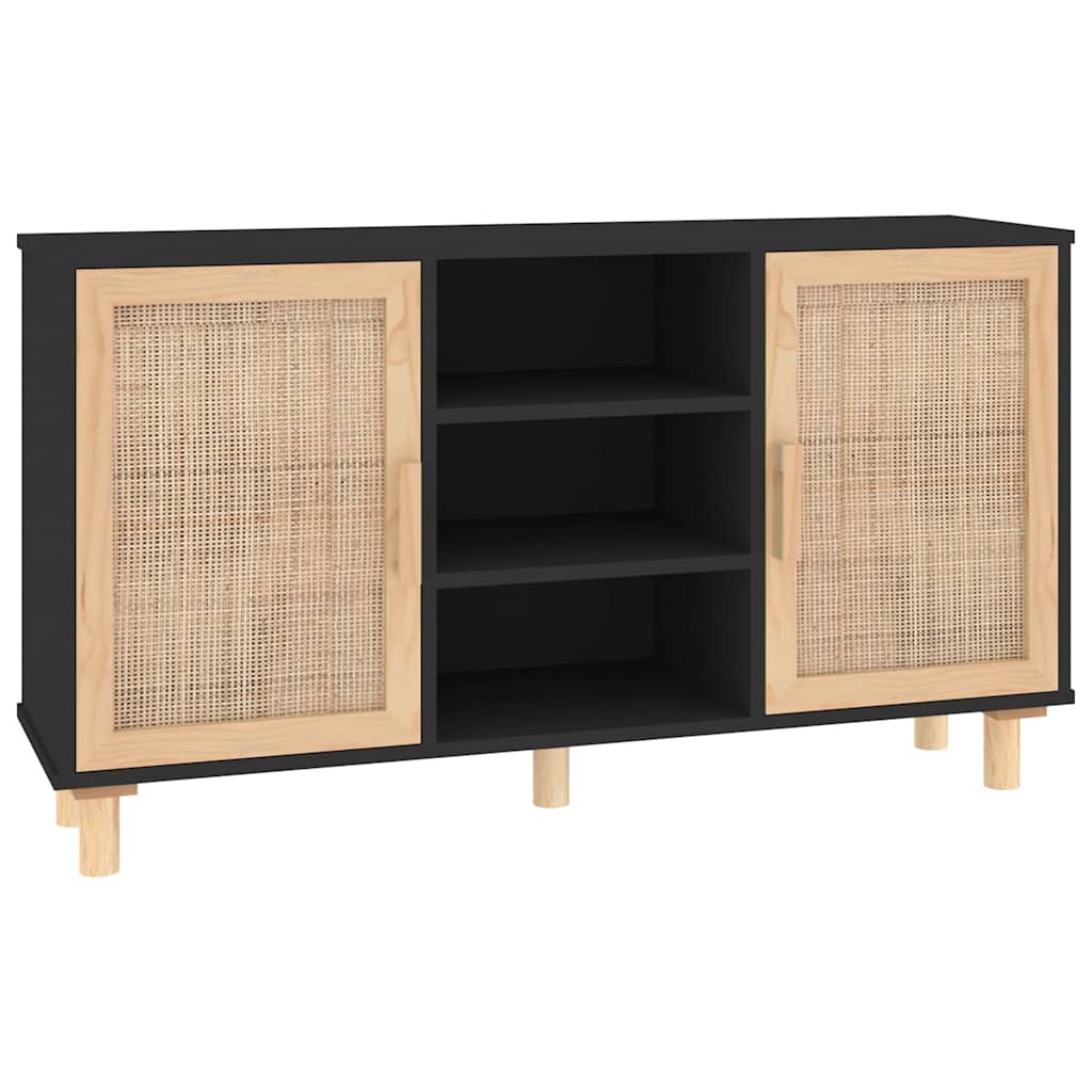 vidaXL Komoda, czarna, 105x30x60 cm, lita sosna i naturalny rattan