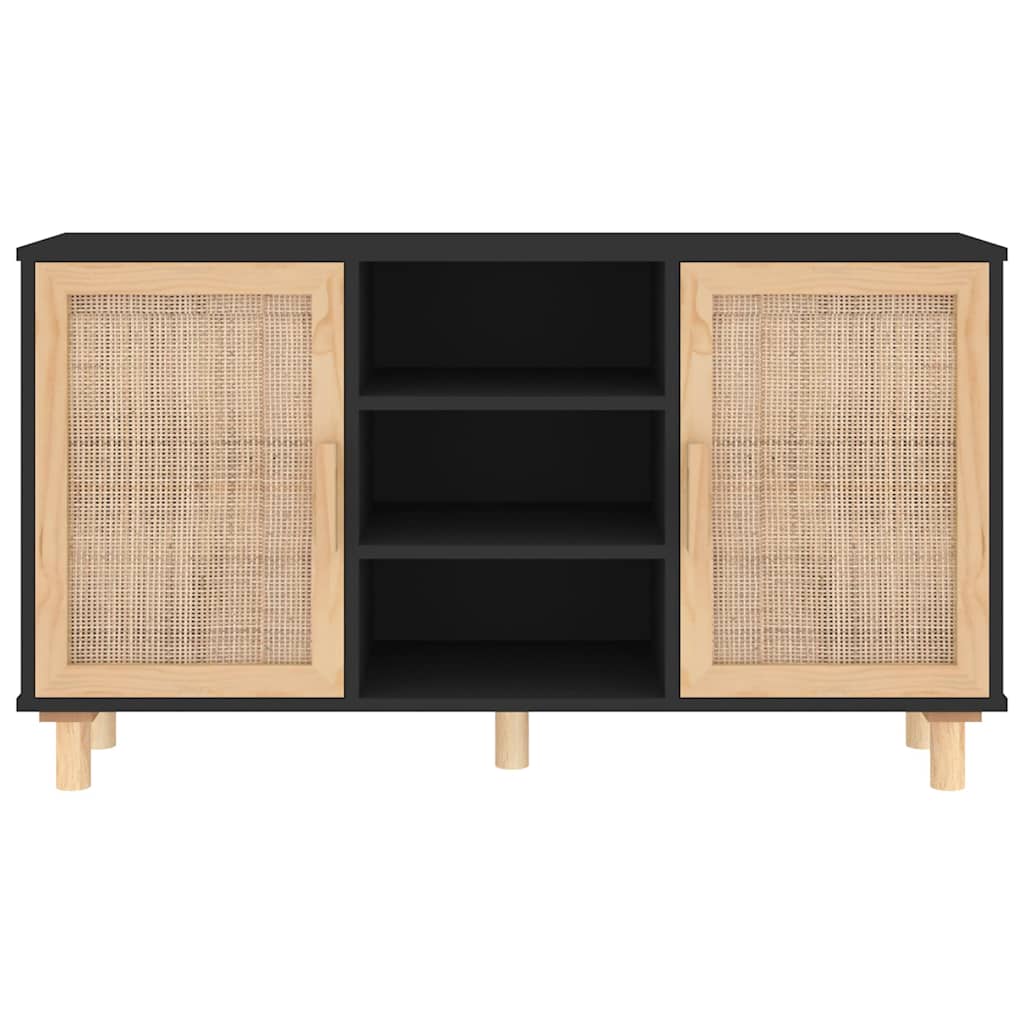 vidaXL Komoda, czarna, 105x30x60 cm, lita sosna i naturalny rattan