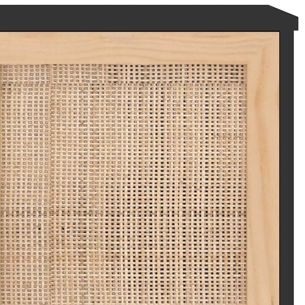 vidaXL Komoda, czarna, 105x30x60 cm, lita sosna i naturalny rattan