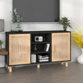 vidaXL Komoda, czarna, 105x30x60 cm, lita sosna i naturalny rattan