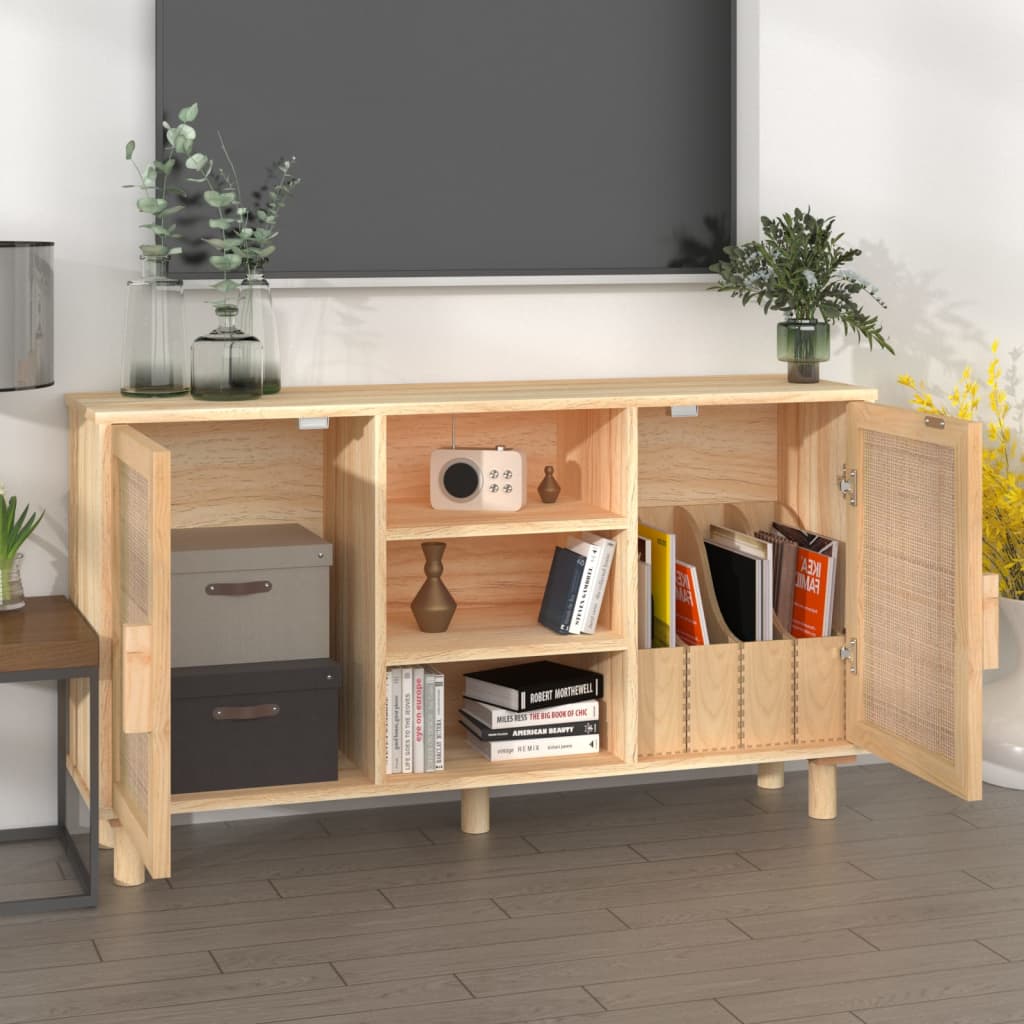 vidaXL Kredens, brązowa, 105x30x60 cm, lita sosna i naturalny rattan