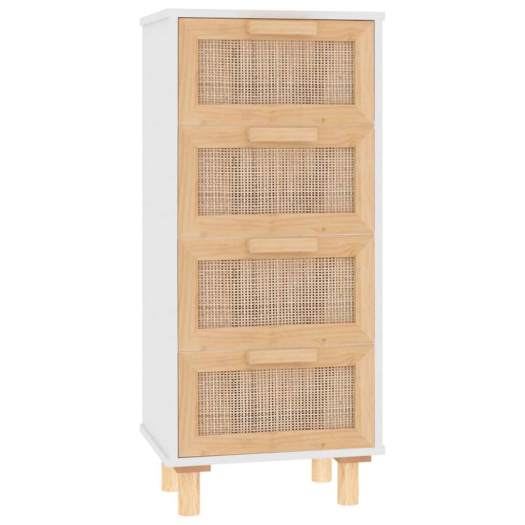 vidaXL Szafka, biała, 40x30x90 cm, lita sosna i naturalny rattan
