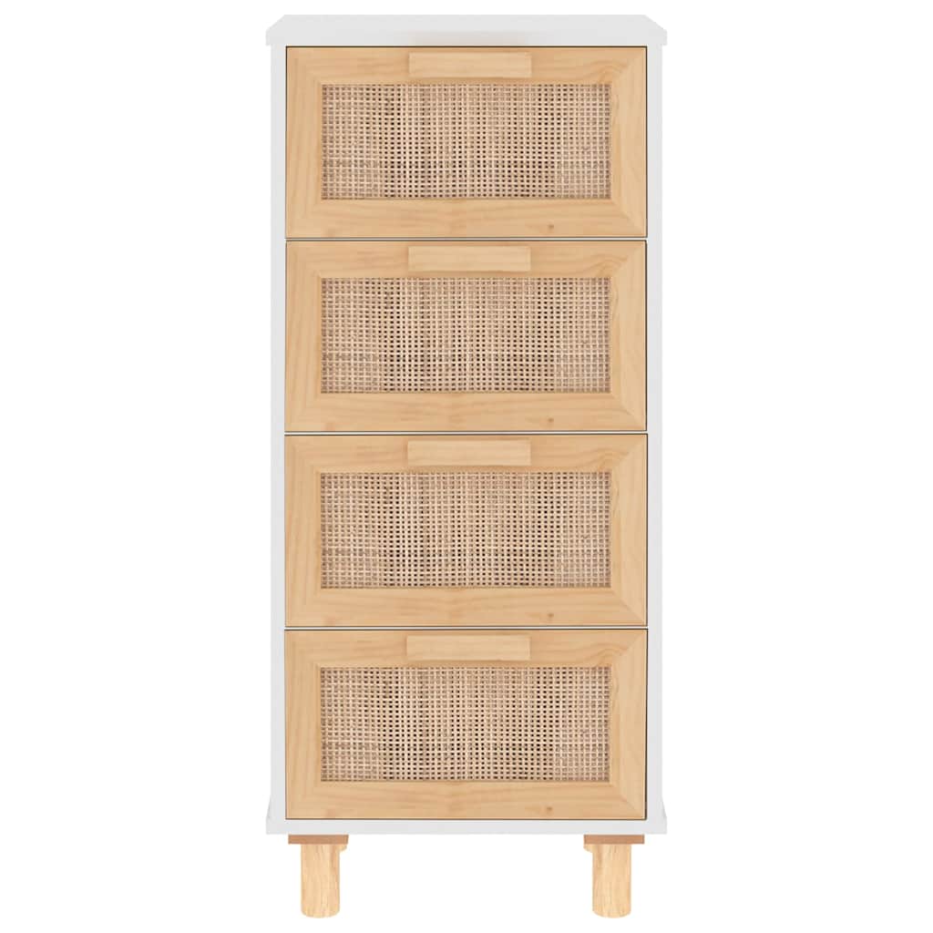 vidaXL Szafka, biała, 40x30x90 cm, lita sosna i naturalny rattan