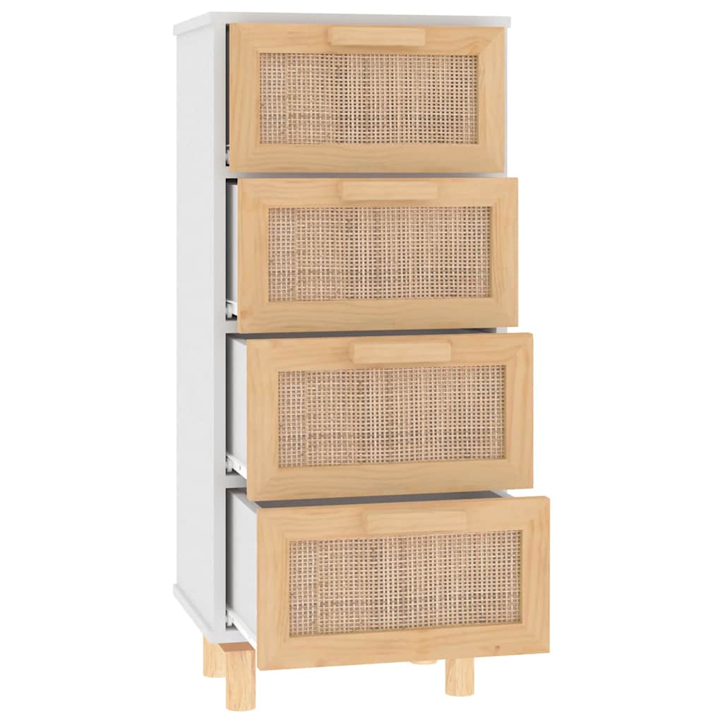 vidaXL Szafka, biała, 40x30x90 cm, lita sosna i naturalny rattan
