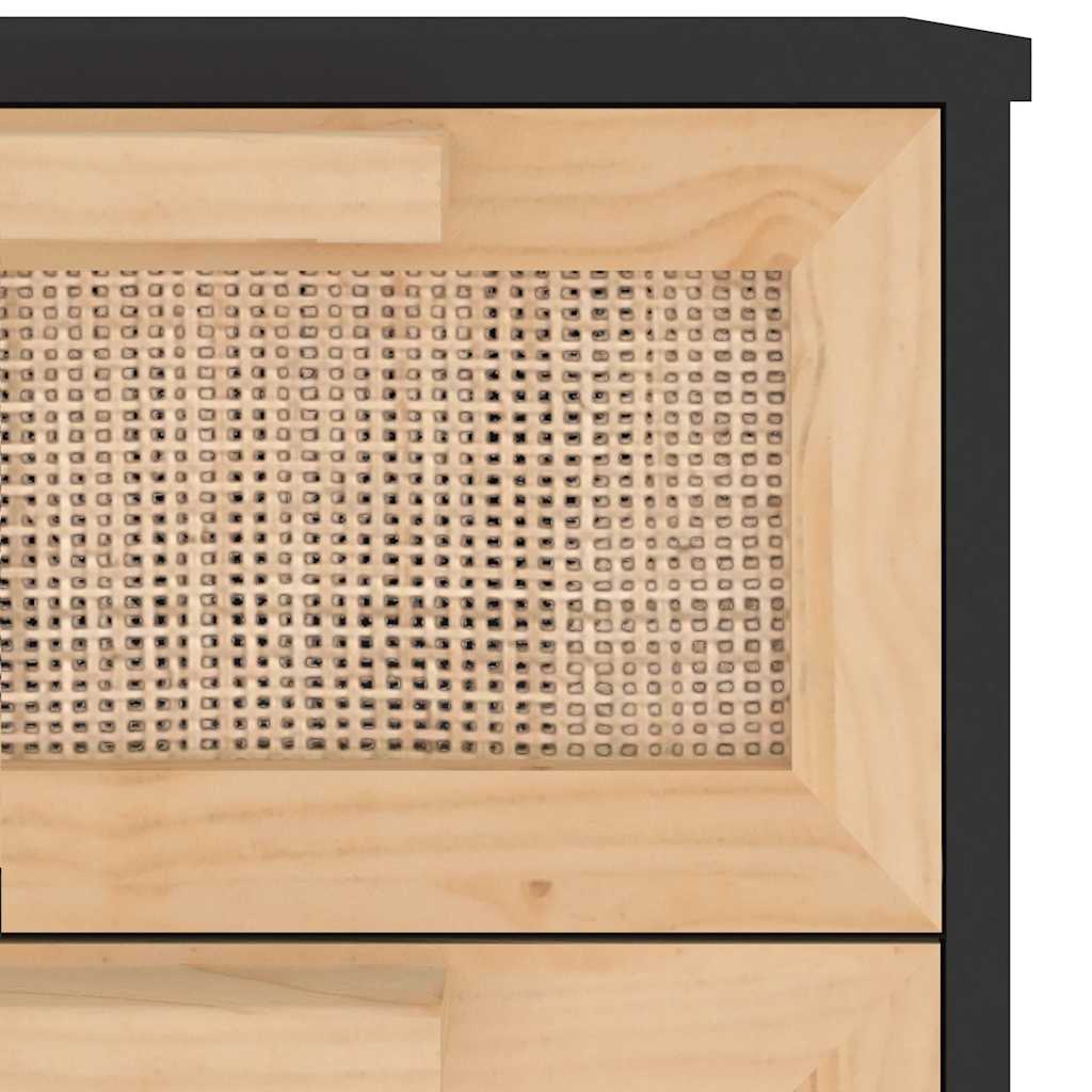 vidaXL Komoda, czarna, 40x30x90 cm, lita sosna i naturalny rattan
