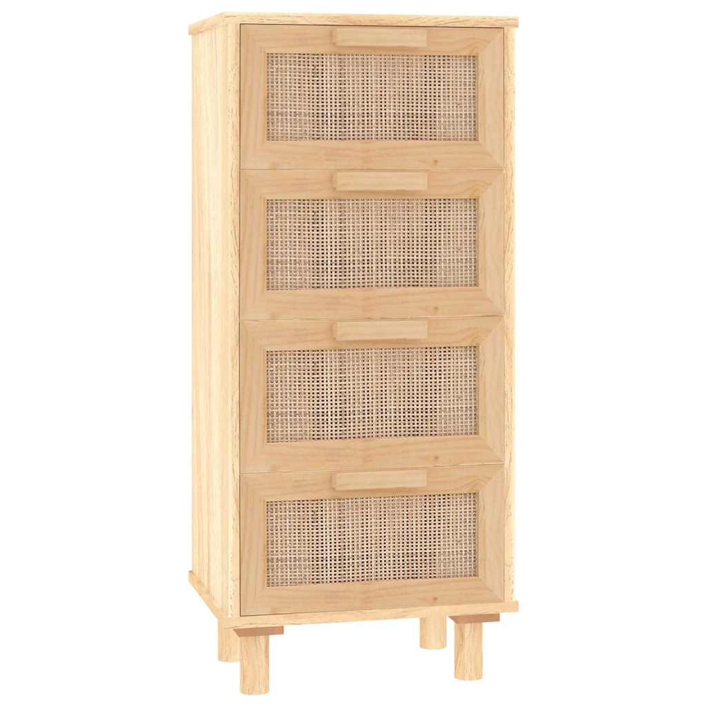 vidaXL Kredens, brązowa, 40x30x90 cm, lita sosna i naturalny rattan