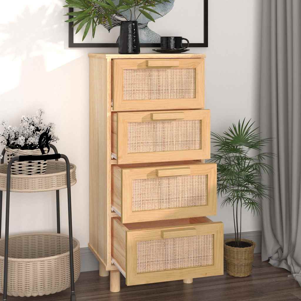 vidaXL Kredens, brązowa, 40x30x90 cm, lita sosna i naturalny rattan