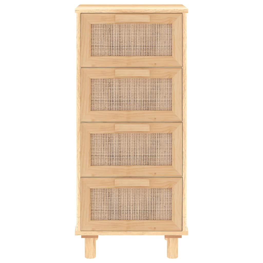 vidaXL Kredens, brązowa, 40x30x90 cm, lita sosna i naturalny rattan