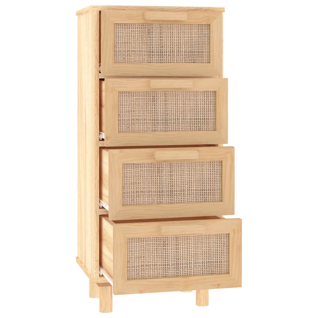vidaXL Kredens, brązowa, 40x30x90 cm, lita sosna i naturalny rattan
