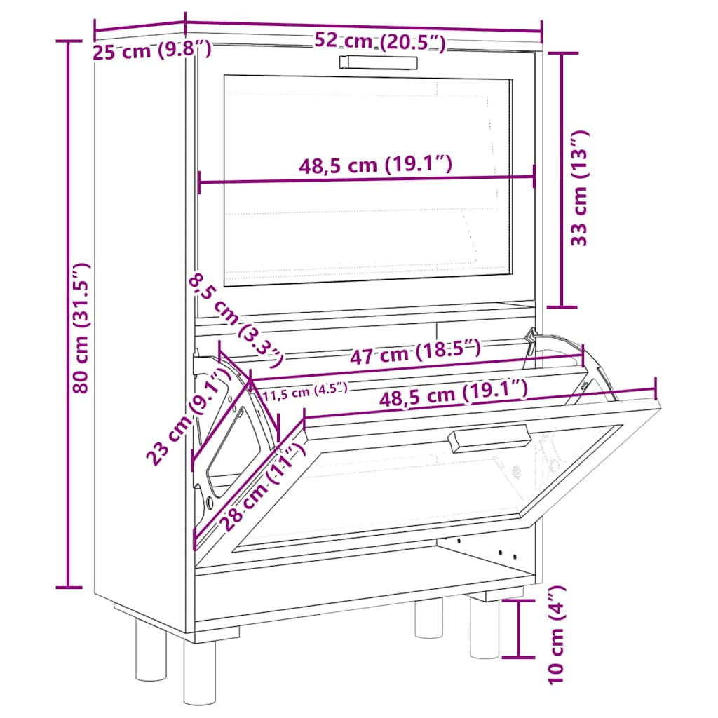 vidaXL Szafka na buty, czarna, 52x25x80 cm, materiał drewnopochodny