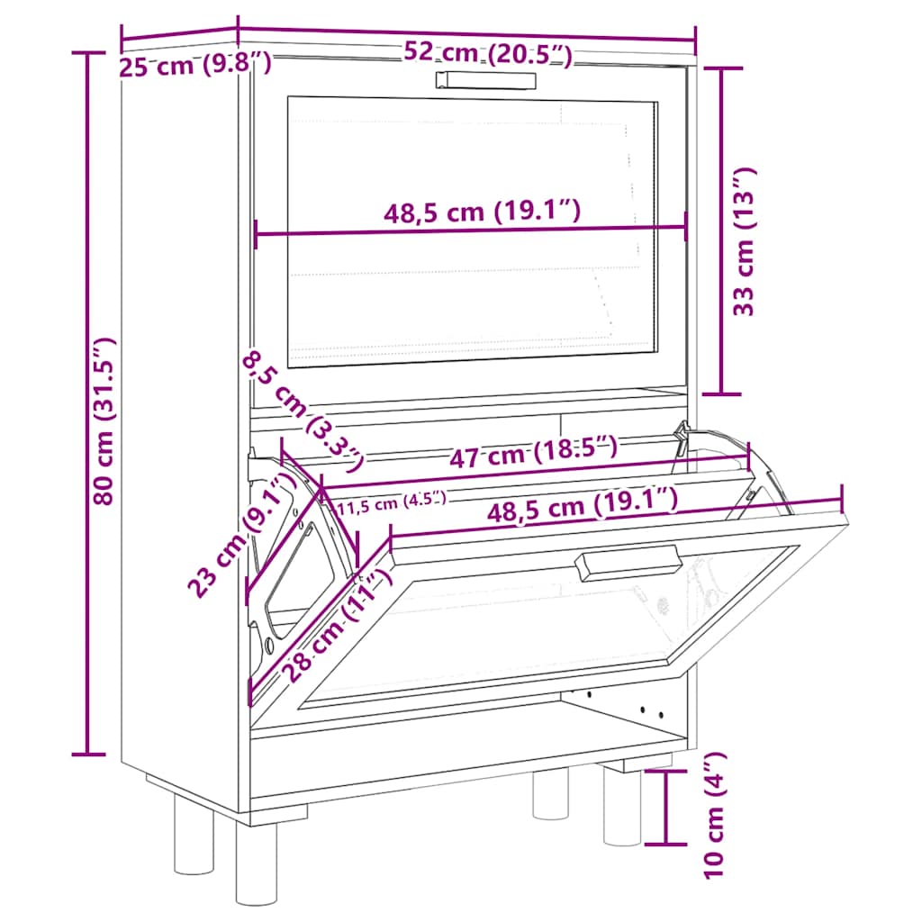 vidaXL Szafka na buty, brązowa, 52x25x80 cm, materiał drewnopochodny