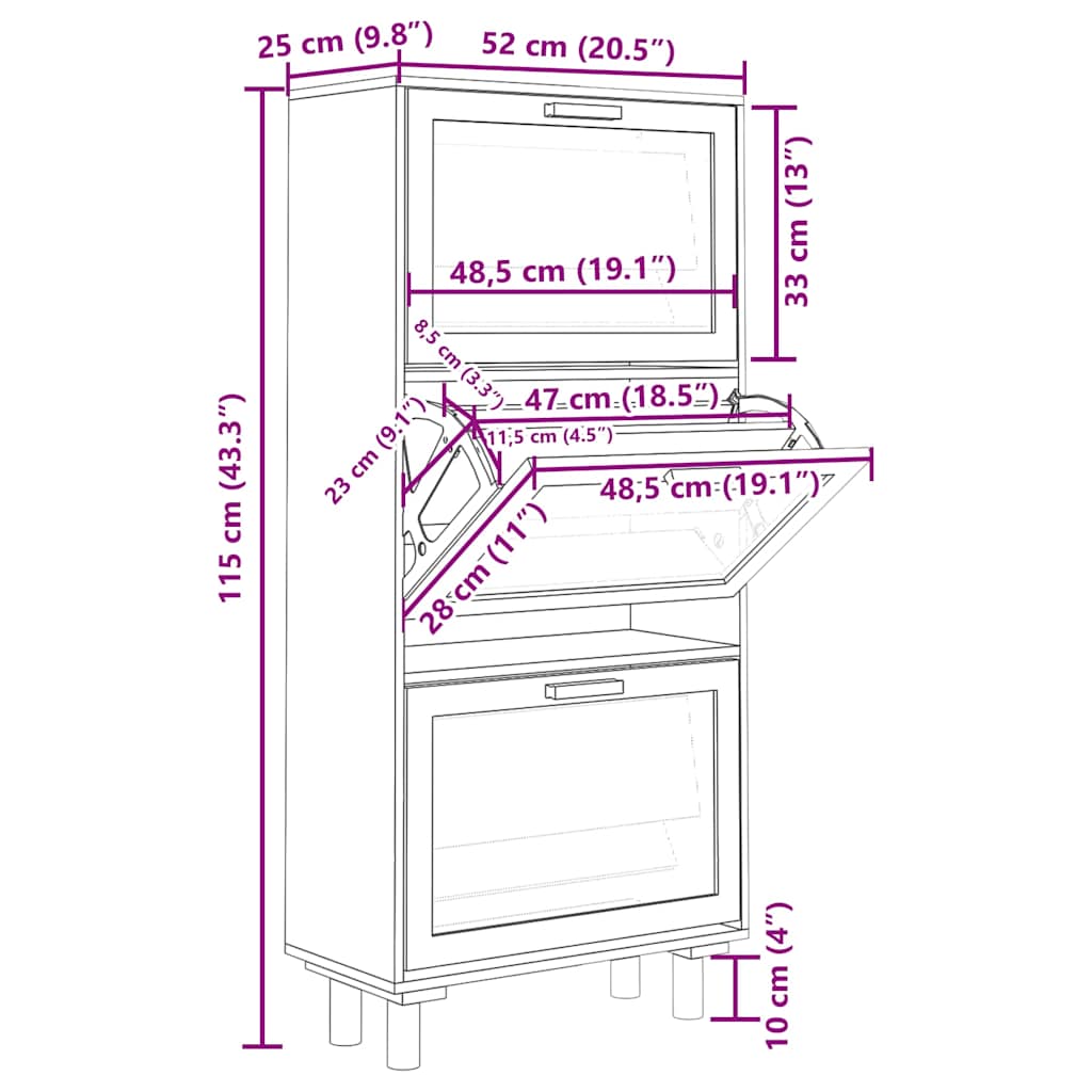 vidaXL Szafka na buty, biała, 52x25x115 cm, materiał drewnopochodny