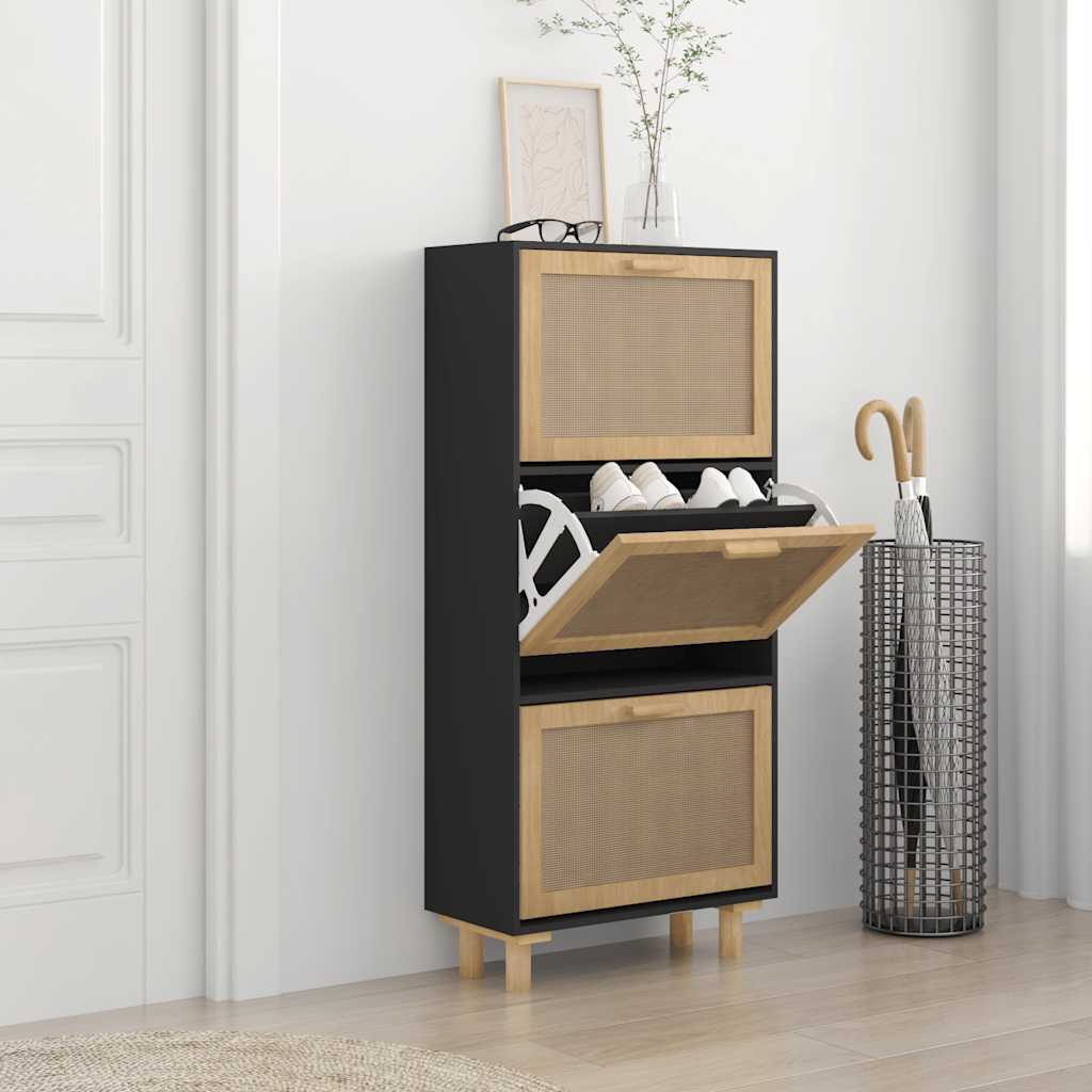 vidaXL Szafka na buty, czarna, 52x25x115 cm, materiał drewnopochodny