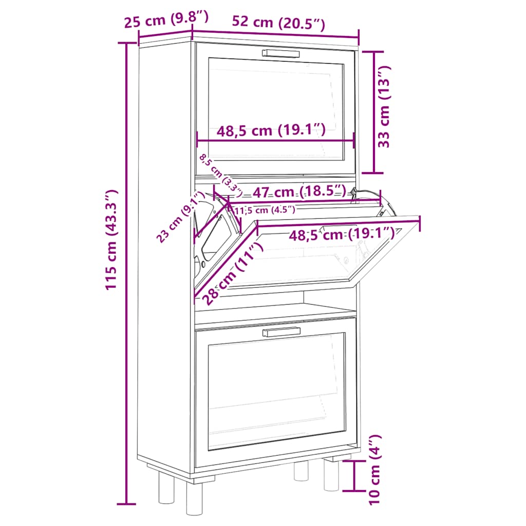 vidaXL Szafka na buty, brązowa, 52x25x115 cm, materiał drewnopochodny
