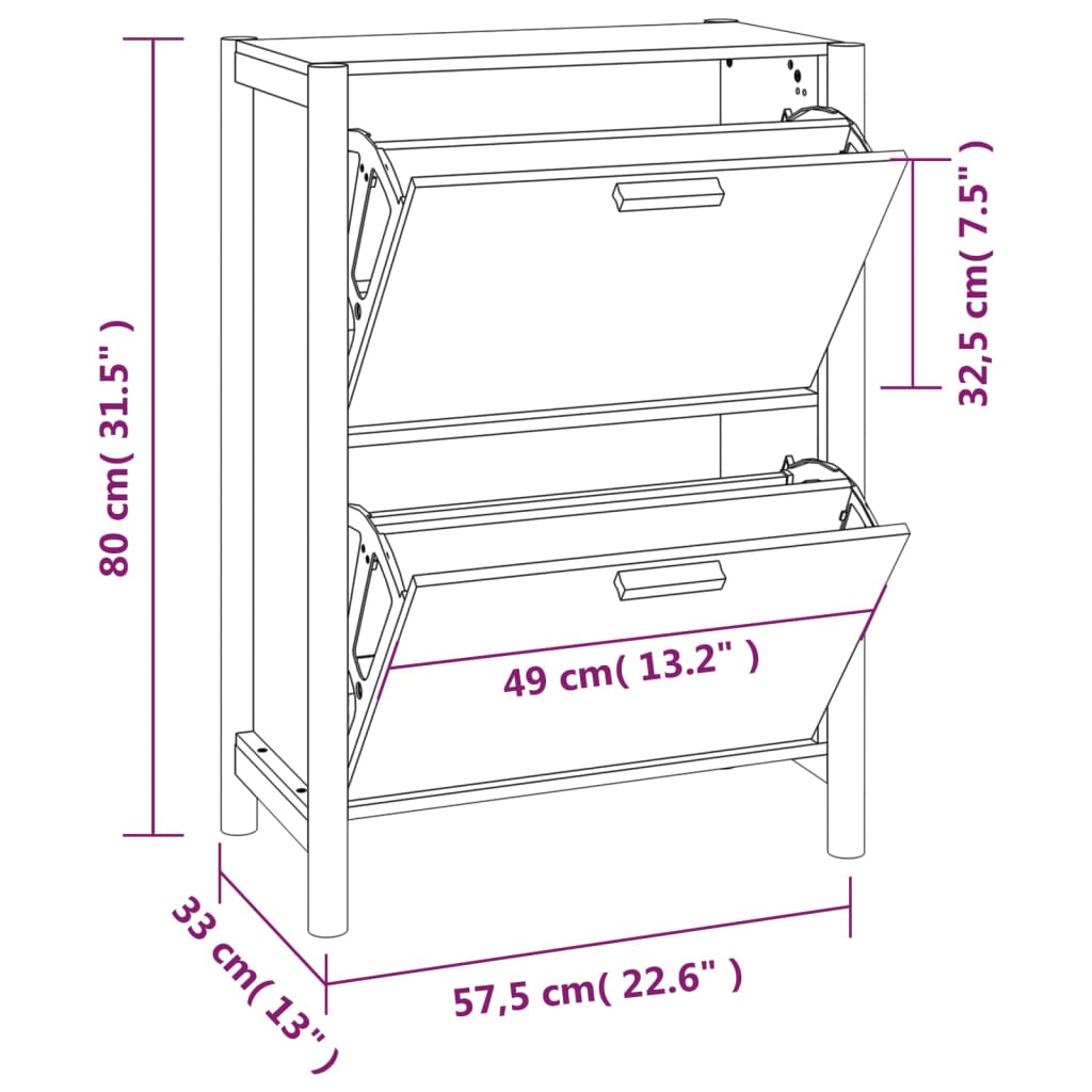vidaXL Szafka na buty, 57,5x33x80 cm, materiał drewnopochodny