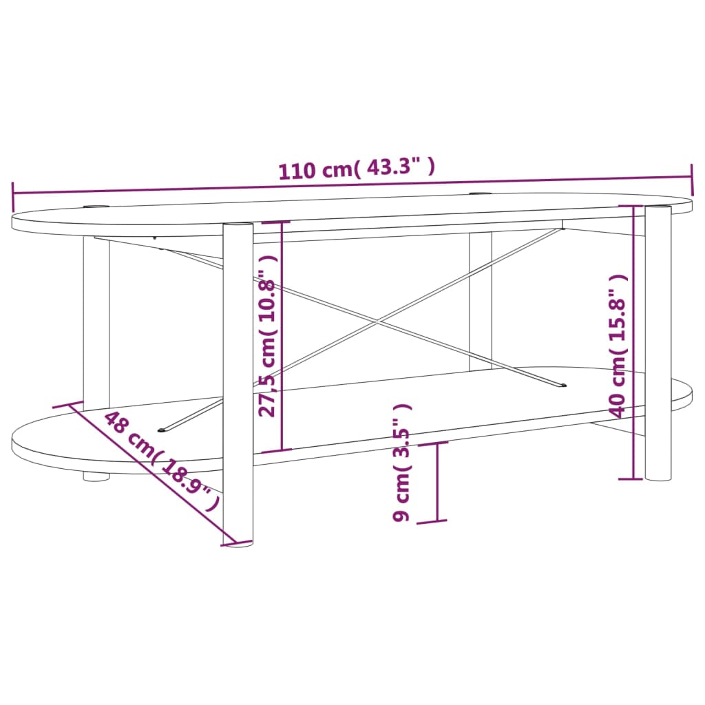 vidaXL Stolik kawowy, 110x48x40 cm, materiał drewnopochodny