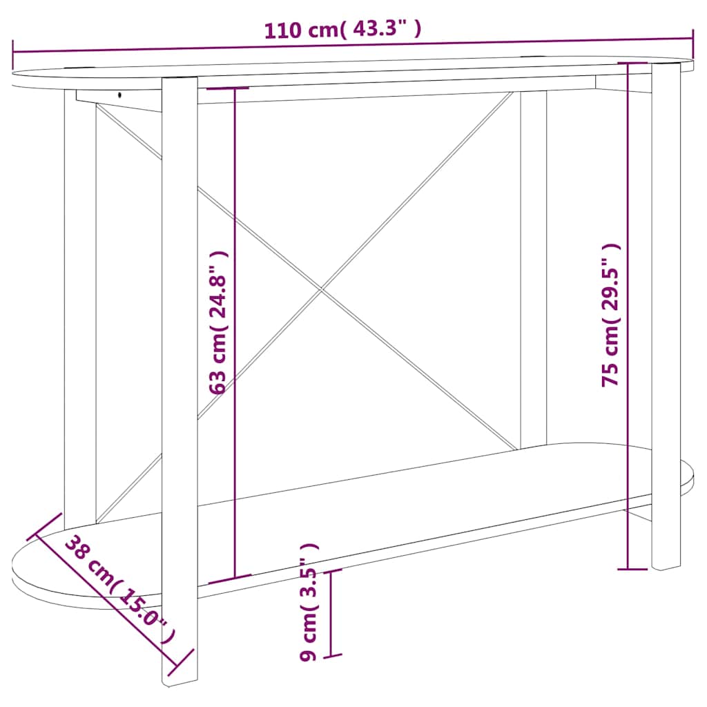 vidaXL Stolik konsolowy, czarny, 110x38x75 cm, materiał drewnopochodny