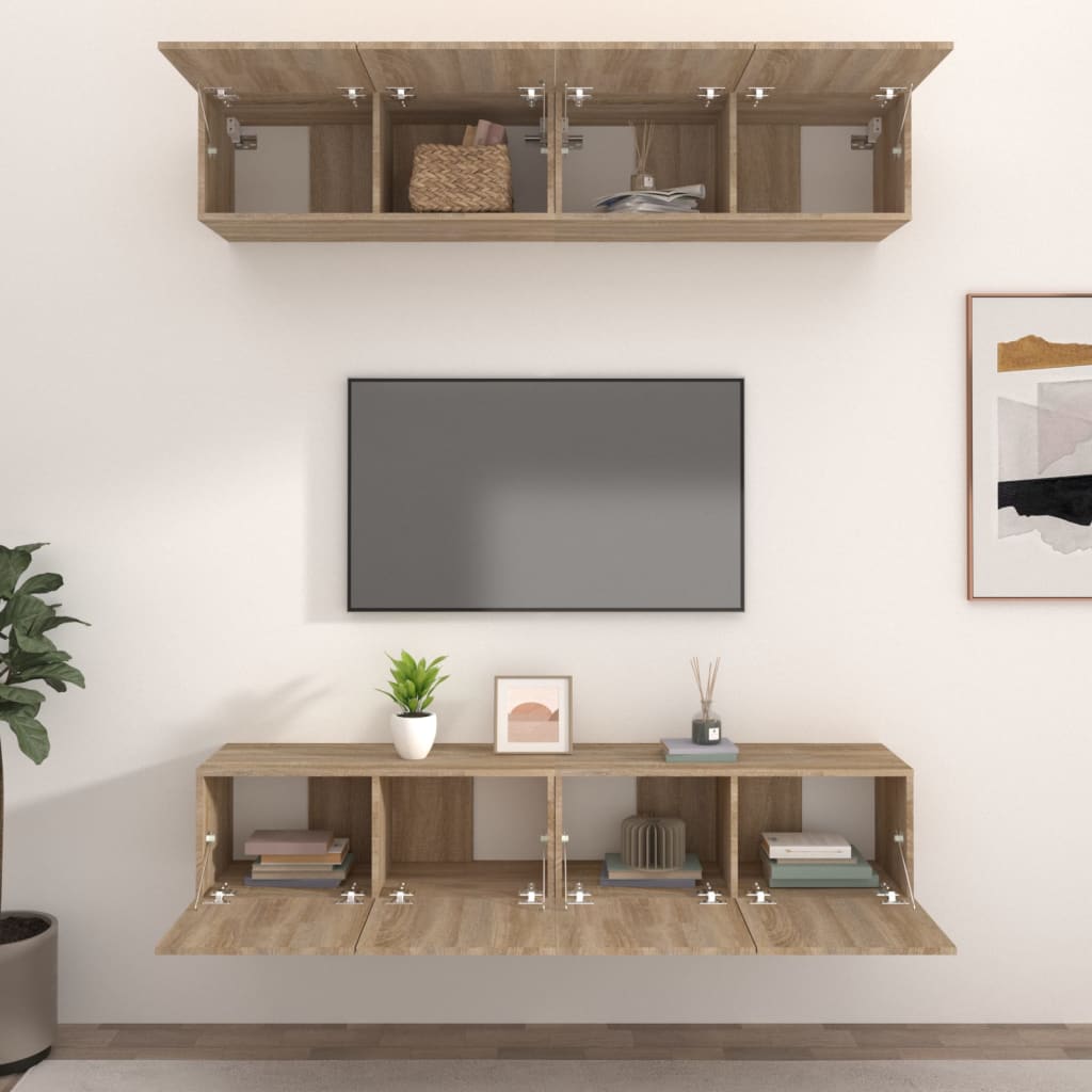 vidaXL Ścienne szafki TV, 4 szt., dąb sonoma, 80x30x30 cm