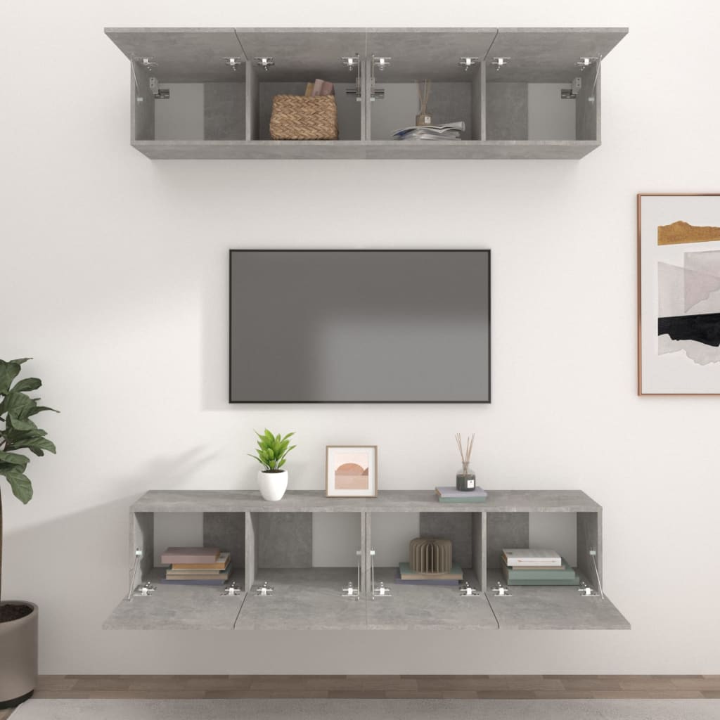 vidaXL Ścienne szafki TV, 4 szt., szarość betonu, 80x30x30 cm