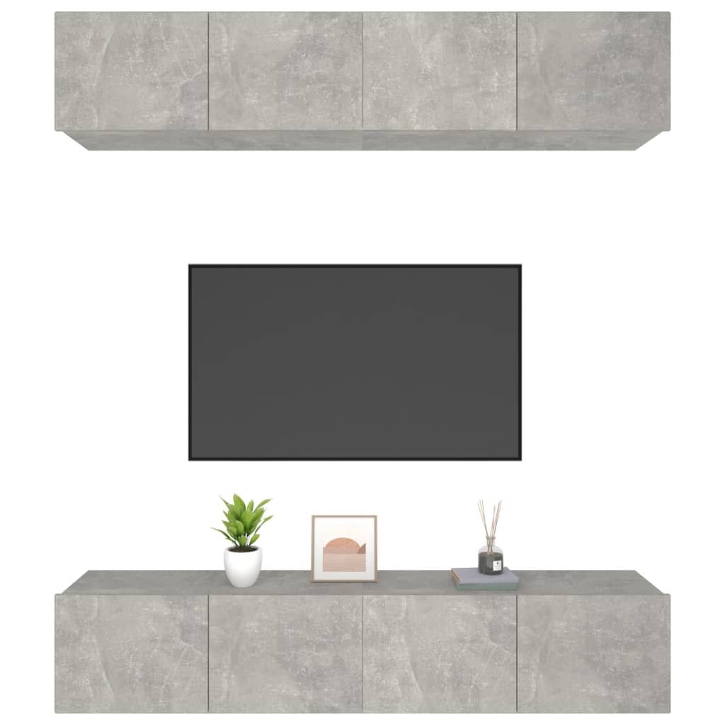 vidaXL Ścienne szafki TV, 4 szt., szarość betonu, 80x30x30 cm