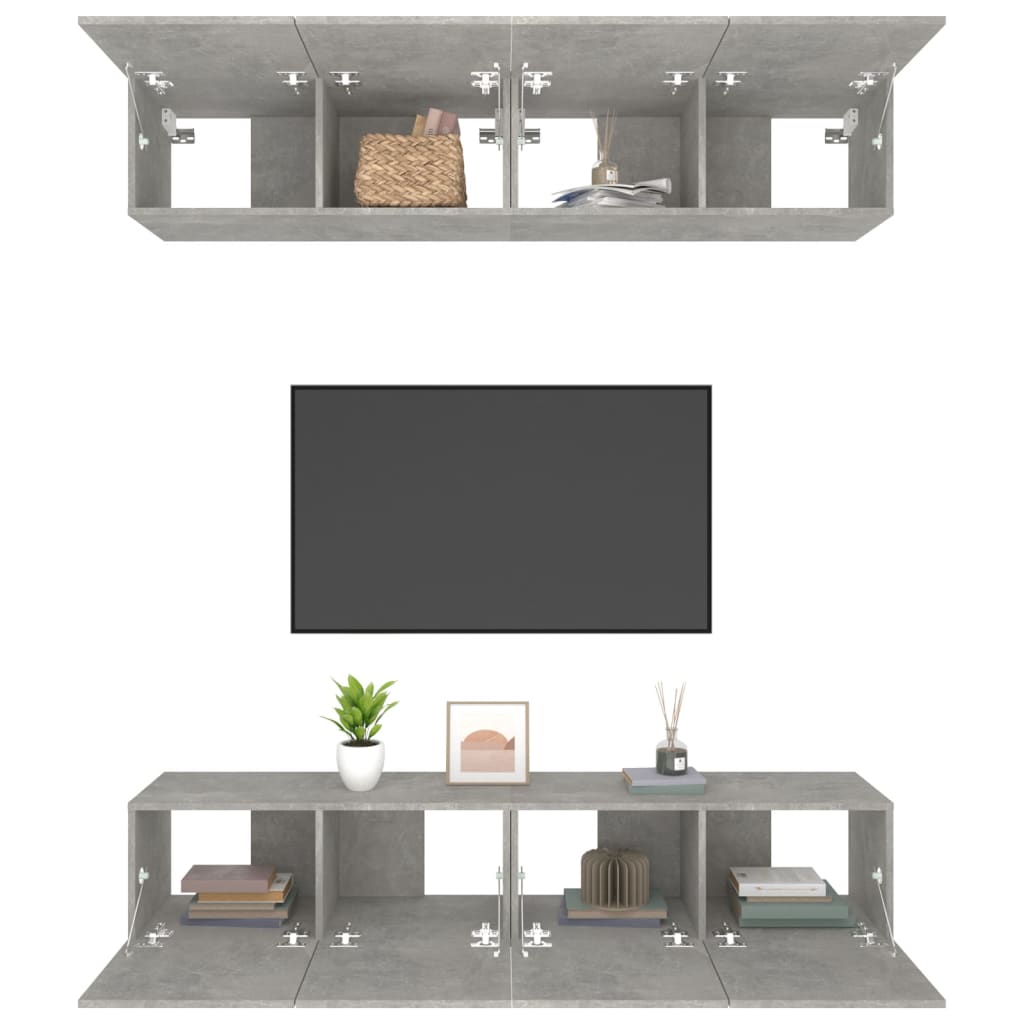 vidaXL Ścienne szafki TV, 4 szt., szarość betonu, 80x30x30 cm