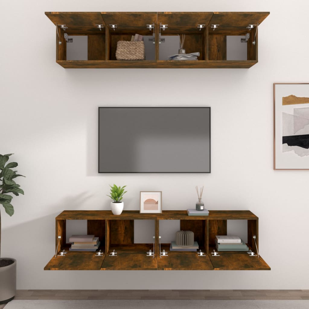 vidaXL Szafki TV, 4 szt., przydymiony dąb, 80x30x30 cm