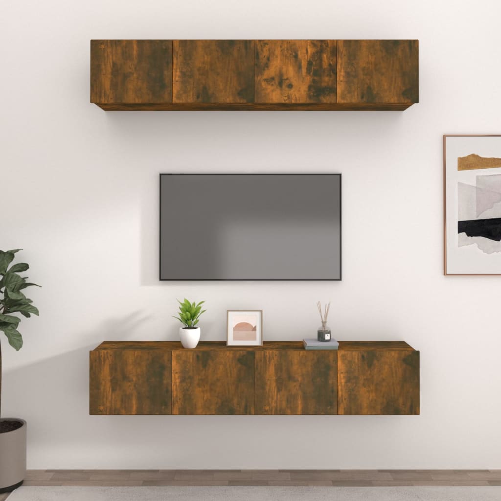 vidaXL Szafki TV, 4 szt., przydymiony dąb, 80x30x30 cm