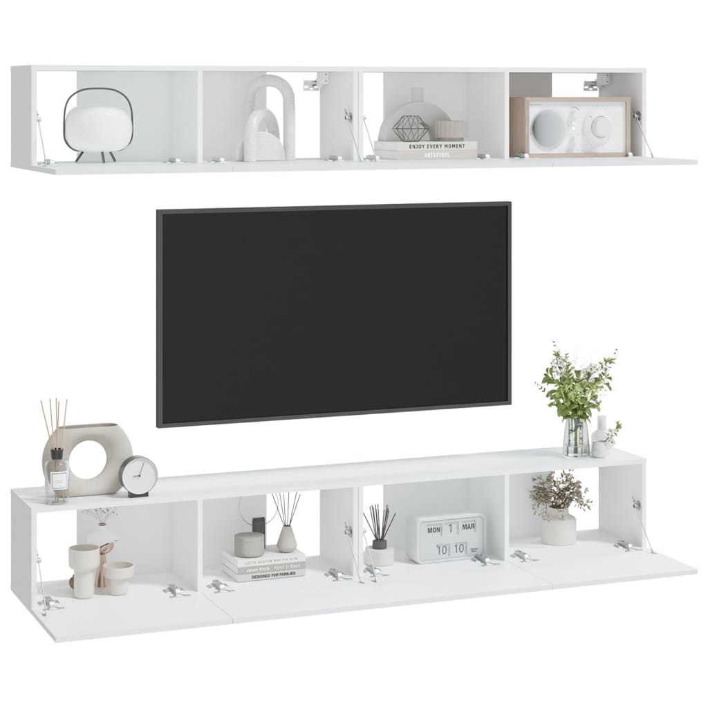 vidaXL Szafki ścienne pod TV, 4 szt., białe, 100x30x30 cm