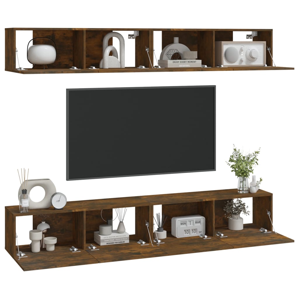 vidaXL Ścienne szafki TV, 4 szt., przydymiony dąb, 100x30x30 cm