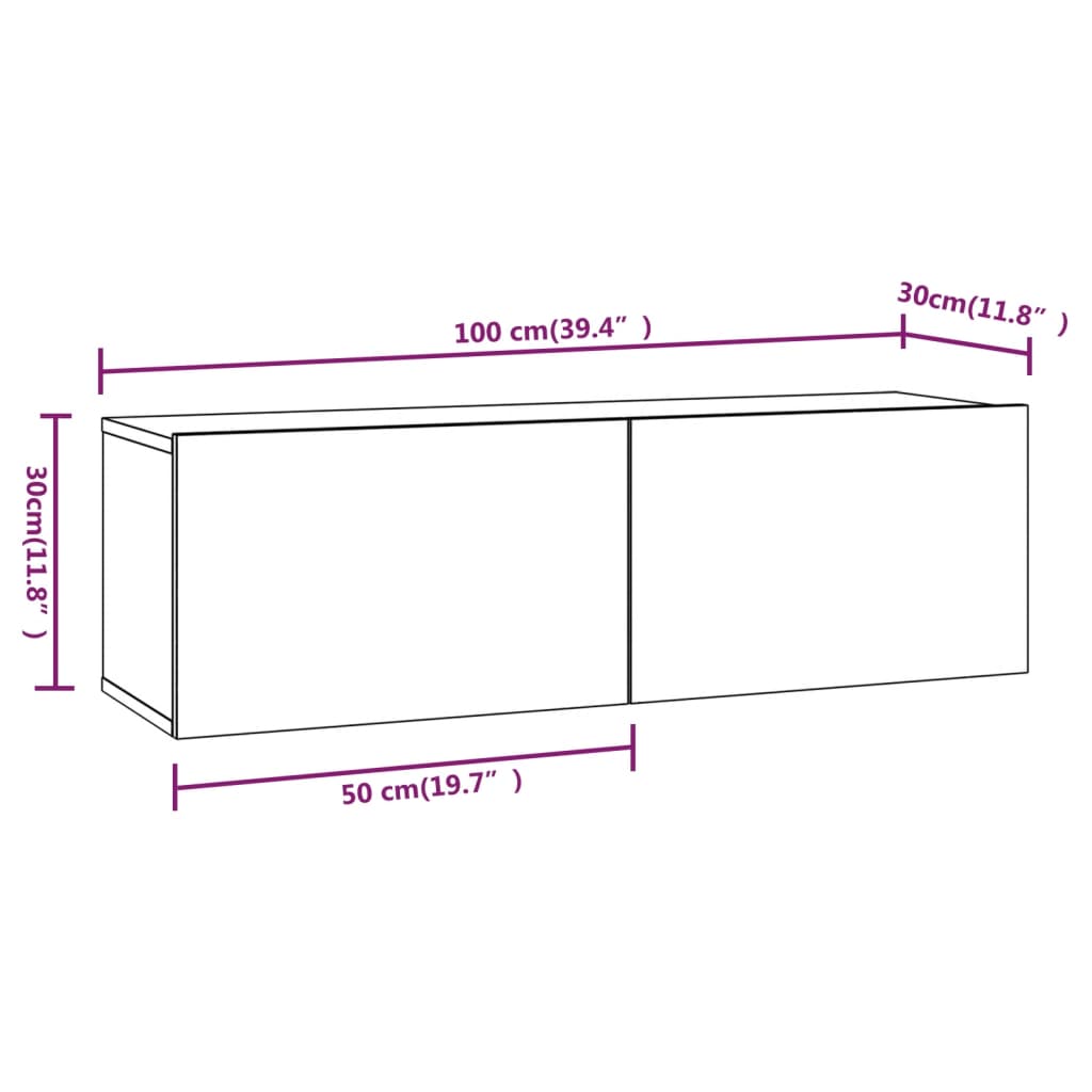 vidaXL Ścienne szafki TV, 4 szt., przydymiony dąb, 100x30x30 cm