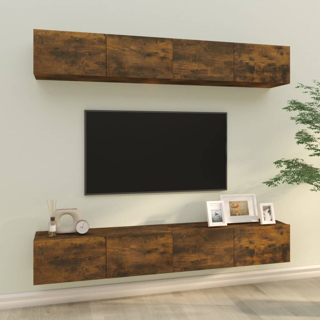 vidaXL Ścienne szafki TV, 4 szt., przydymiony dąb, 100x30x30 cm