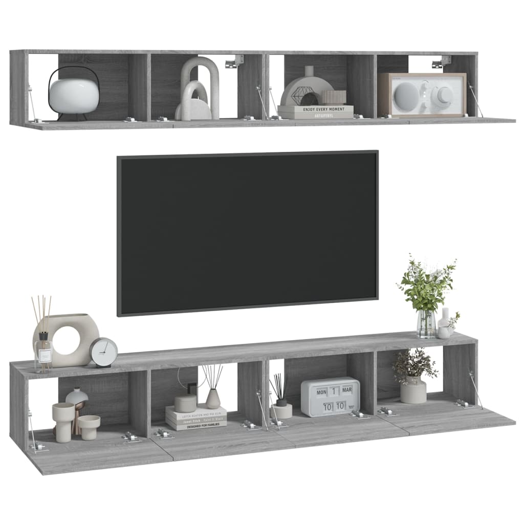 vidaXL Ścienne szafki TV, 4 szt., szary dąb sonoma, 100x30x30 cm