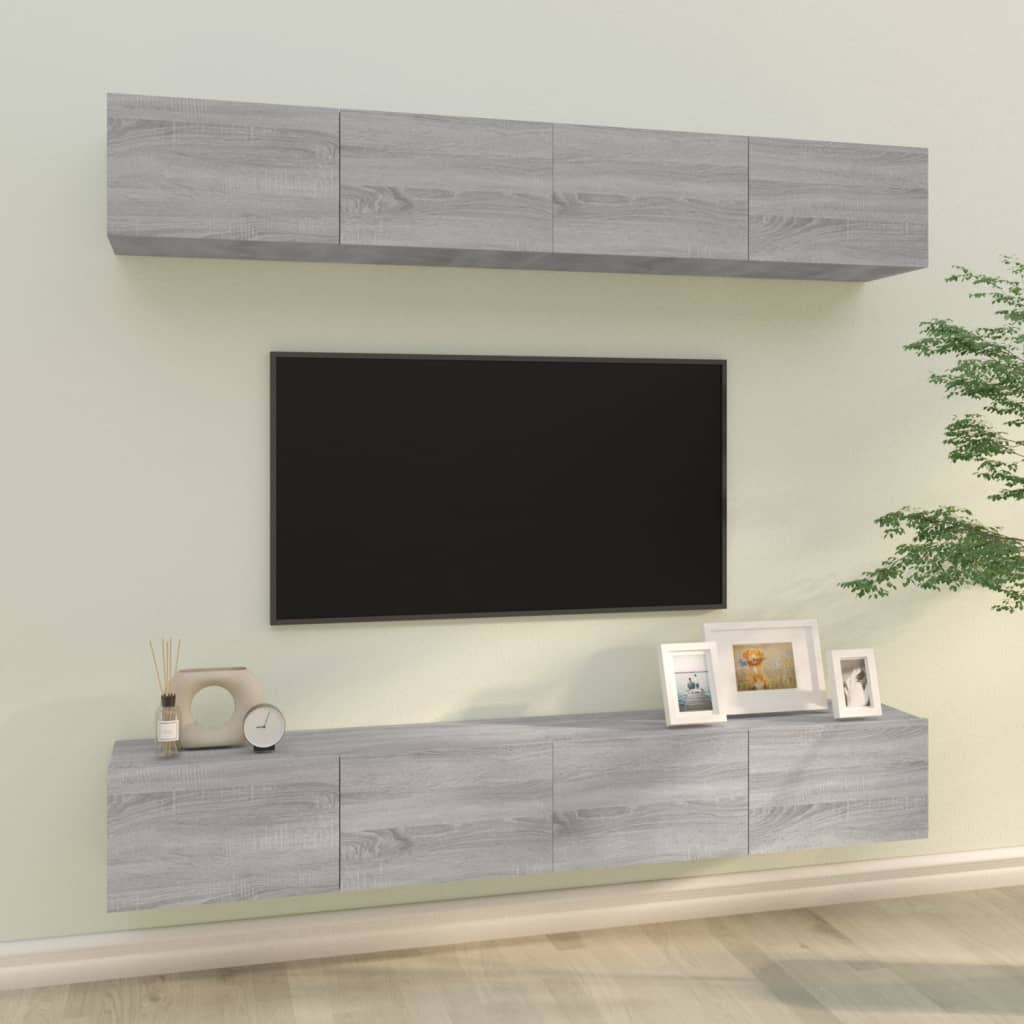 vidaXL Ścienne szafki TV, 4 szt., szary dąb sonoma, 100x30x30 cm