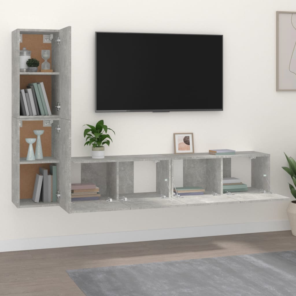 vidaXL Zestaw 4 szafek telewizyjnych, szarość betonu