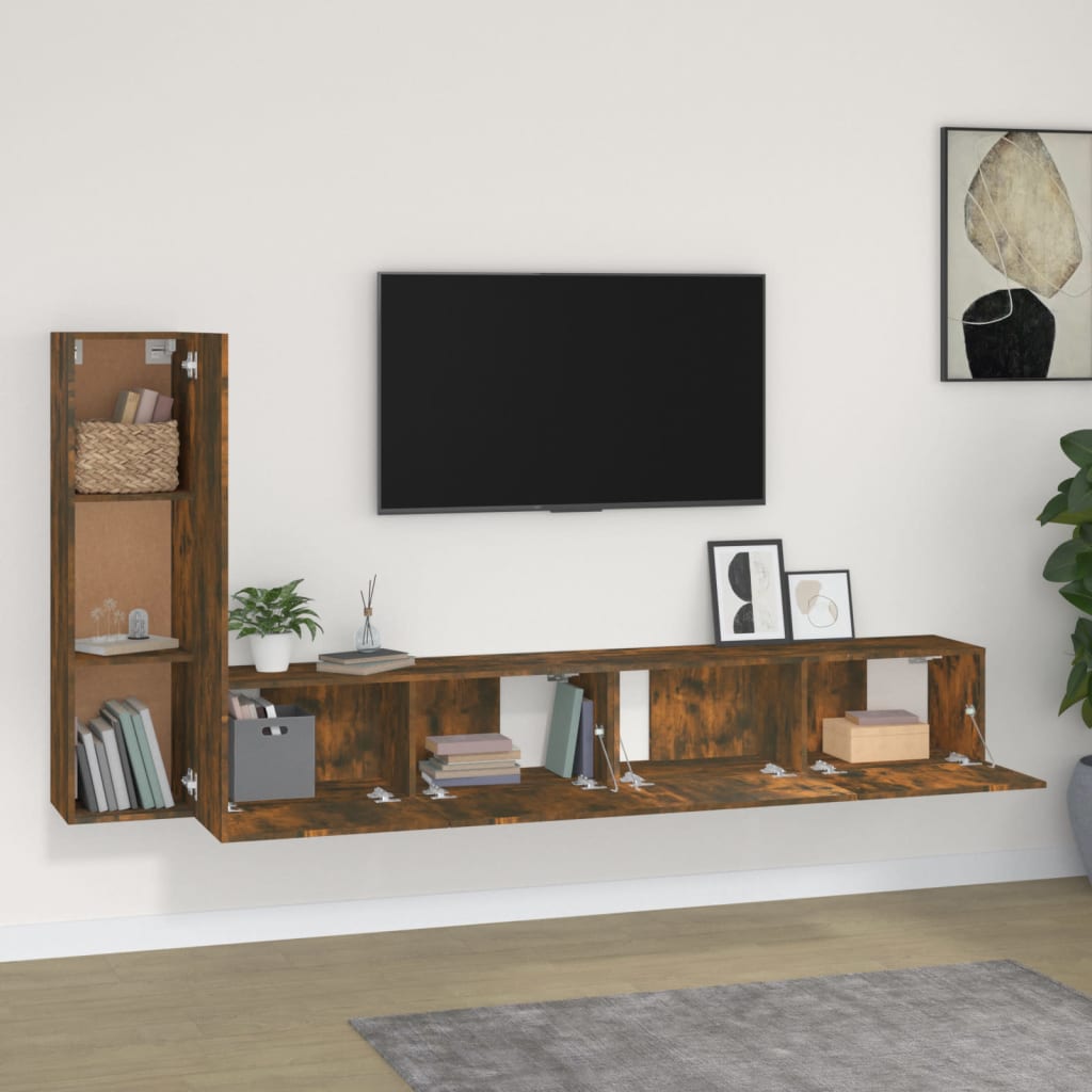 vidaXL Zestaw 3 szafek TV, przydymiony dąb, materiał drewnopochodny