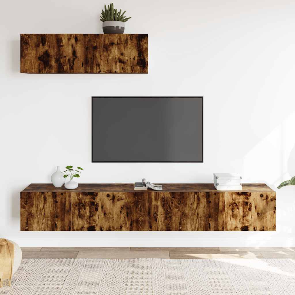 vidaXL Zestaw 3 szafek TV, przydymiony dąb, materiał drewnopochodny