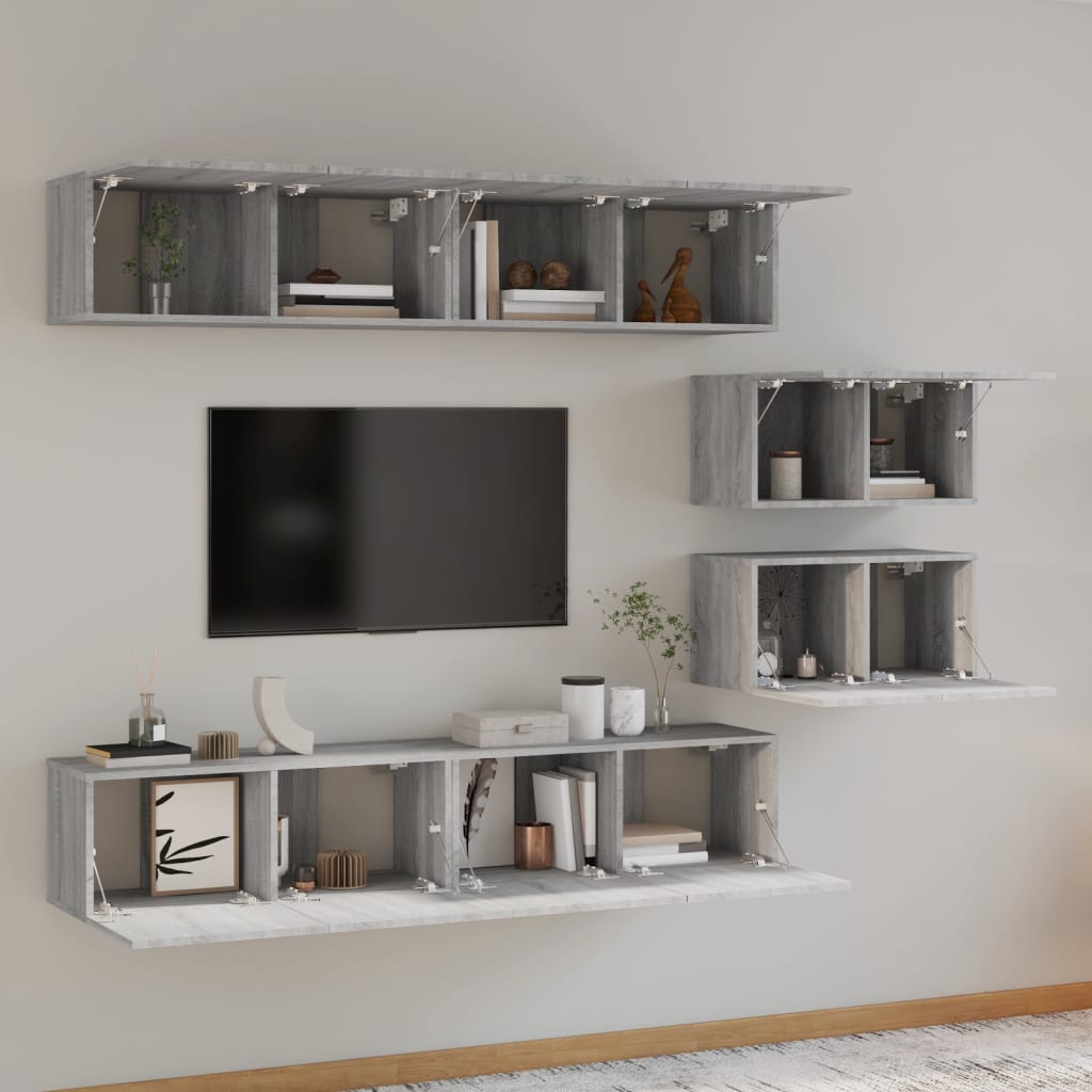 vidaXL Zestaw 6 szafek telewizyjnych, szary dąb sonoma