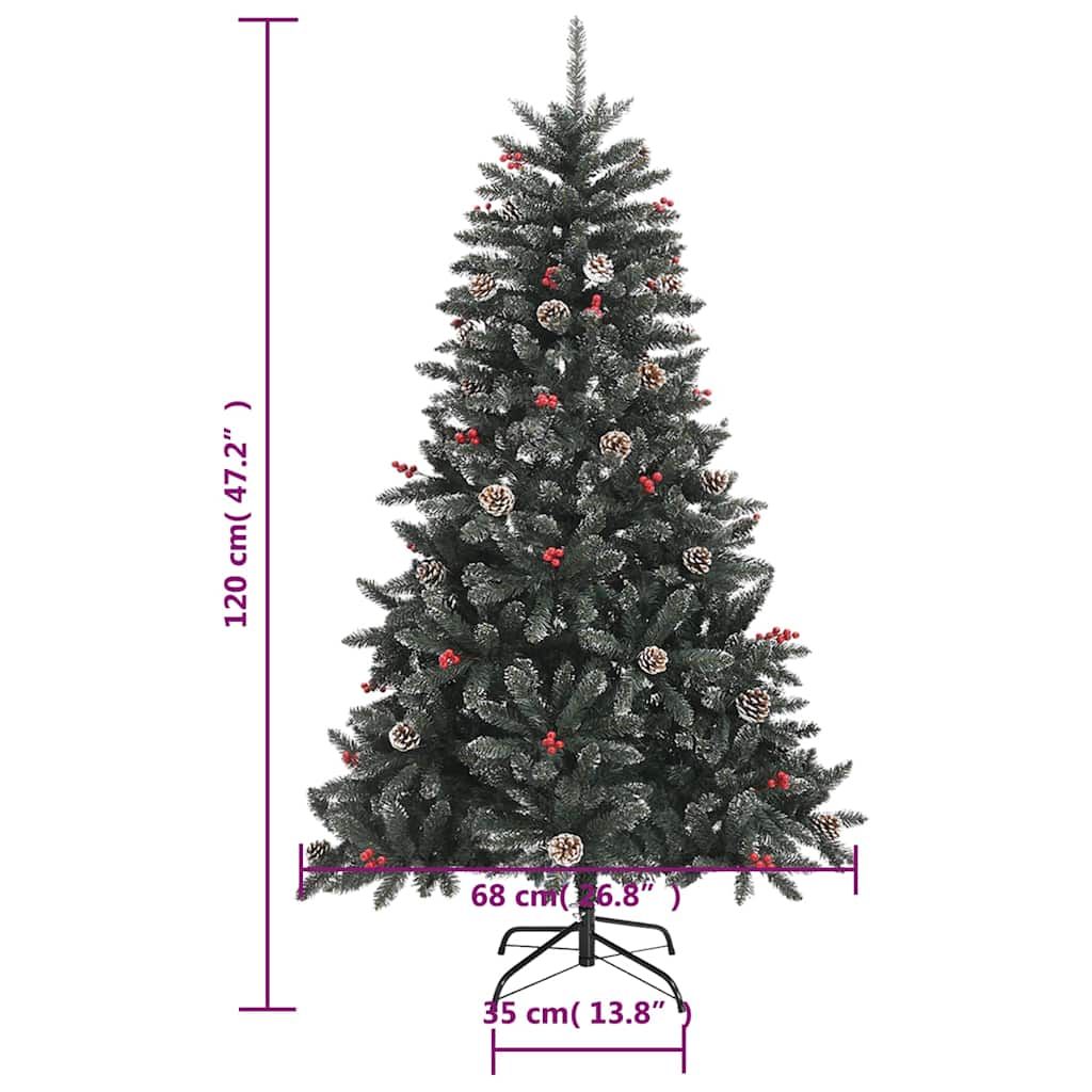 vidaXL Sztuczna choinka ze stojakiem, zielona, 120 cm, PVC