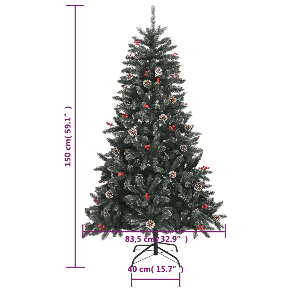 vidaXL Sztuczna choinka ze stojakiem, zielona, 150 cm, PVC