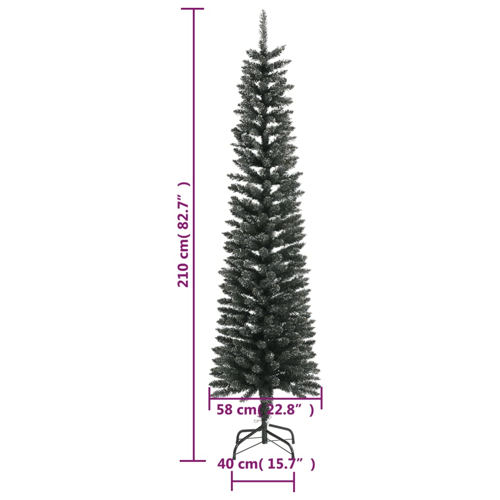 vidaXL Sztuczna, smukła choinka ze stojakiem, zielona, 210 cm, PVC