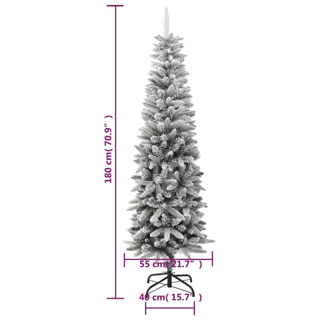 vidaXL Sztuczna, smukła choinka pokryta śniegiem, 180 cm, PVC i PE