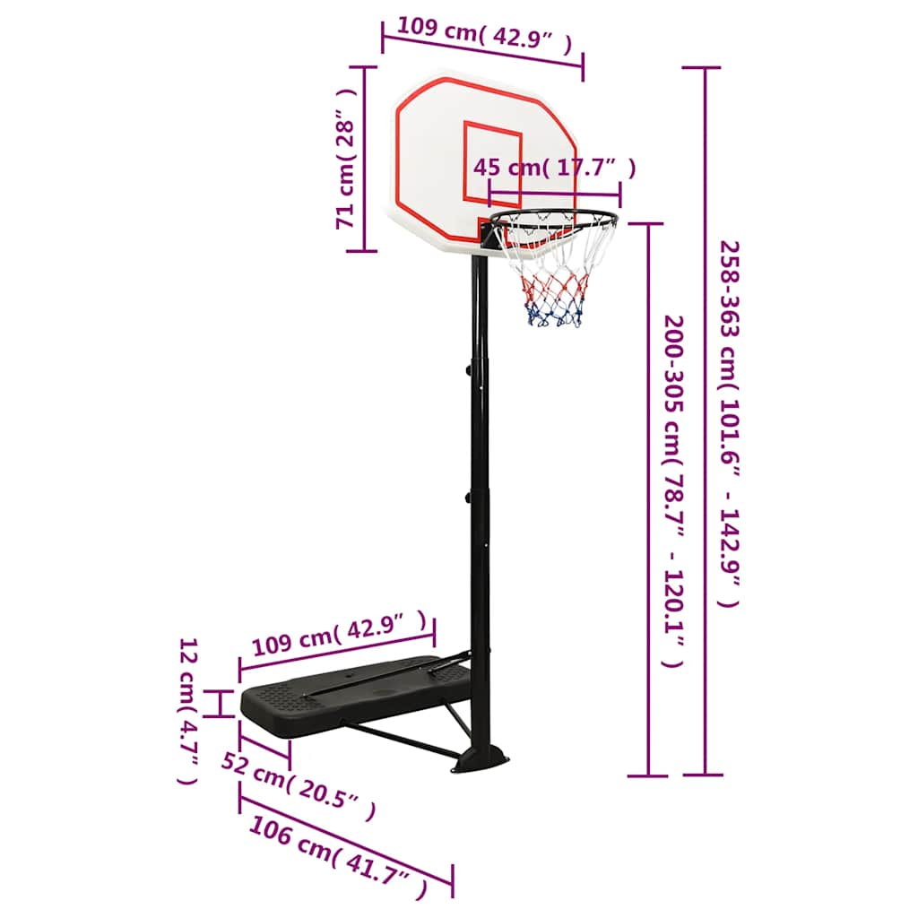 vidaXL Stojak do koszykówki, biały, 258-363 cm, polietylen