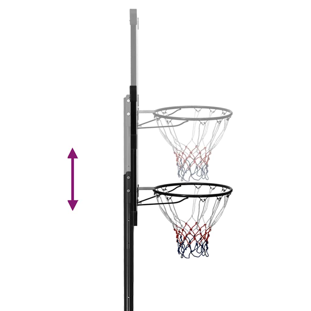 vidaXL Stojak do koszykówki z przezroczystą tablicą, 256-361 cm