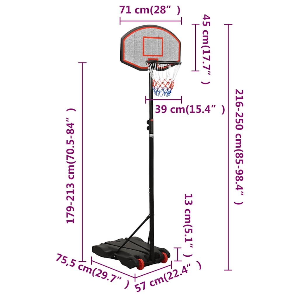 vidaXL Stojak do koszykówki, czarny, 216-250 cm, polietylen
