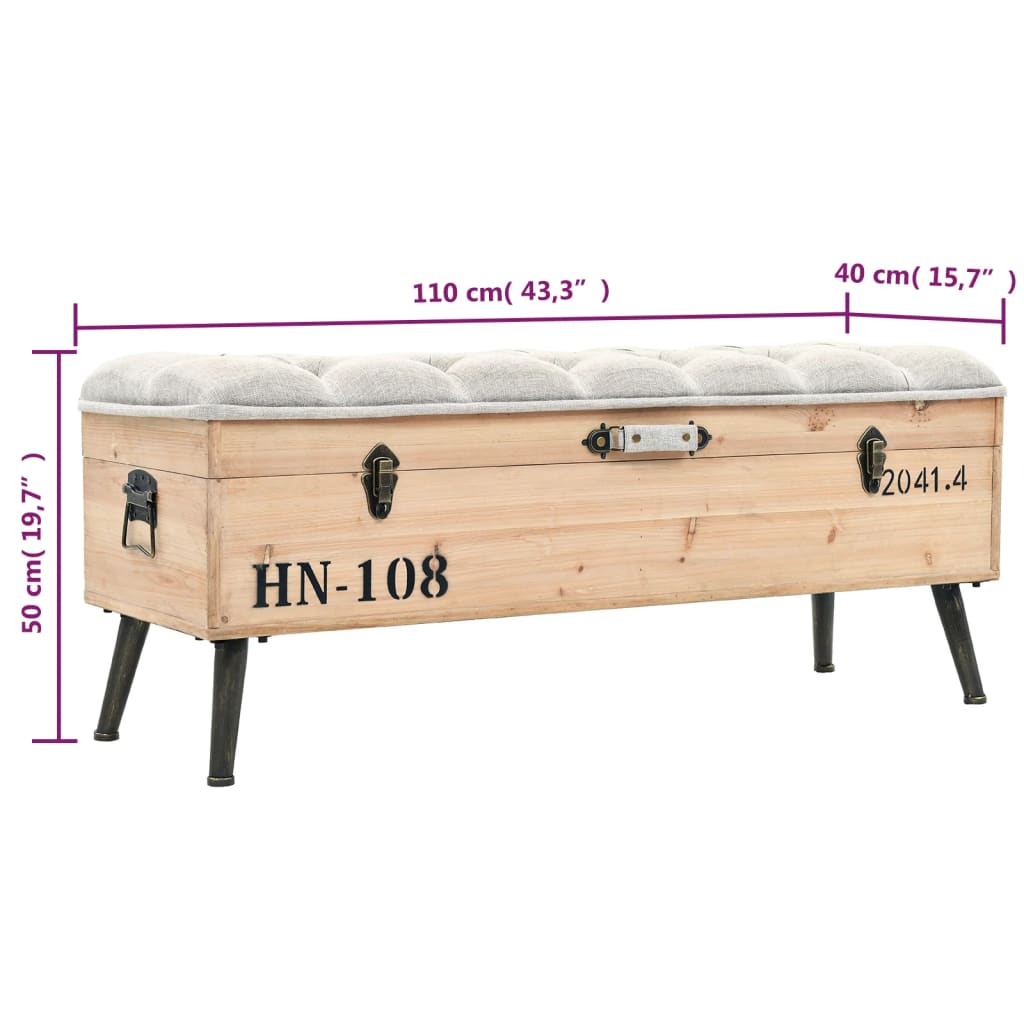 vidaXL Ławka magazynowa 110 cm z litego drewna jodłowego