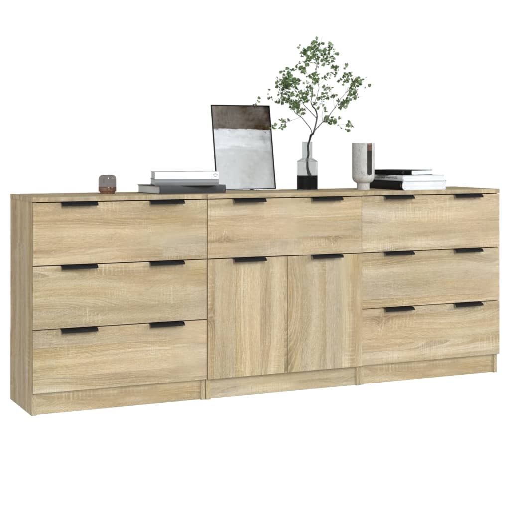 vidaXL Szafki, 3 szt., dąb sonoma, materiał drewnopochodny
