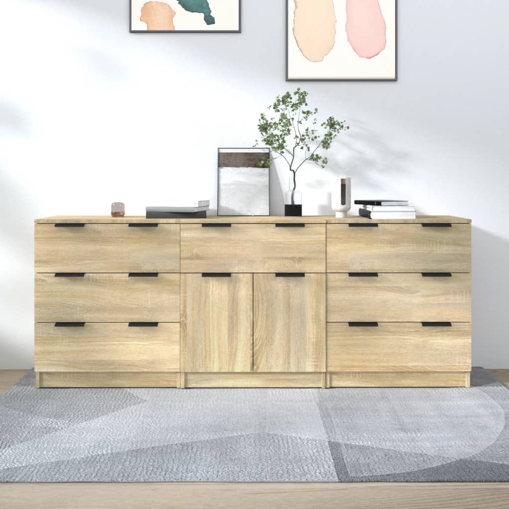 vidaXL Szafki, 3 szt., dąb sonoma, materiał drewnopochodny