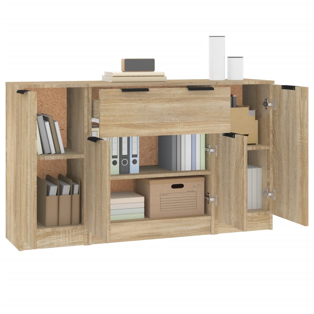 vidaXL Szafki, 3 szt., dąb sonoma, materiał drewnopochodny