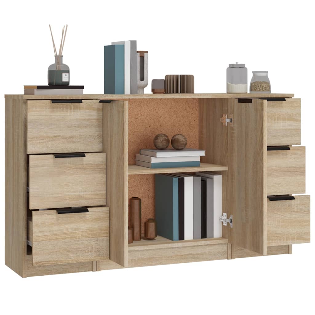 vidaXL Szafki, 3 szt., dąb sonoma, materiał drewnopochodny